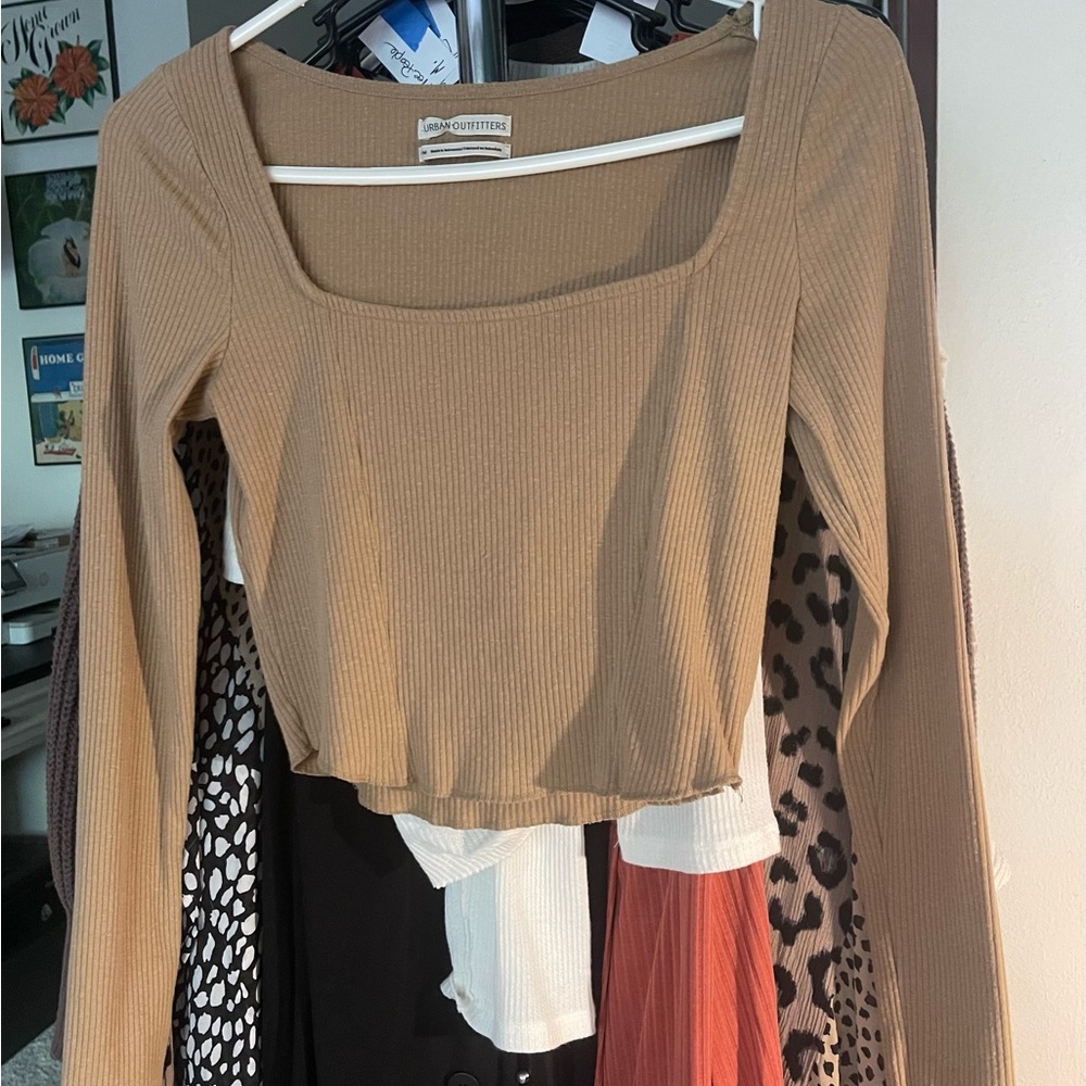 Urban Outfitters Tan Ribbed Crop Top